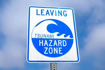 Leaving Tsunami Hazard Zone safety sign informing that the area is no longer at risk of tsunami...