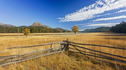 Autumnal Landscape with a Wooden Fence and a View of a Lake