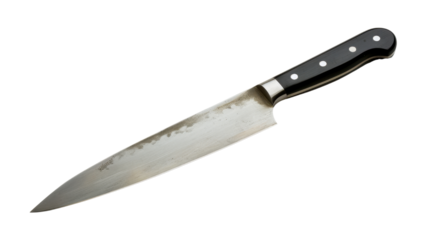 Sharp kitchen knife on transparent background