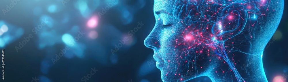 Poster a futuristic representation of artificial intelligence and neural networks, showcasing a glowing hea