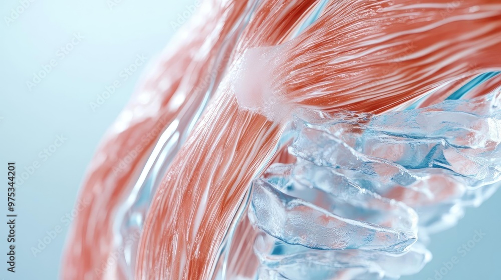 Poster detailed anatomical rendering of muscle fibers, showcasing structure and texture in a vibrant, reali
