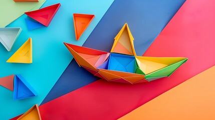 Tangram puzzle boat shape use for education and creative concept isolated on colorful background