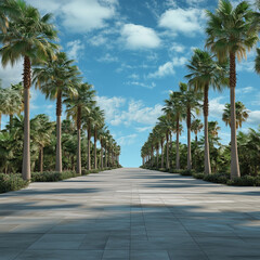Large Unoccupied Promenade with Palm Trees: A Backdrop for Diverse Activities