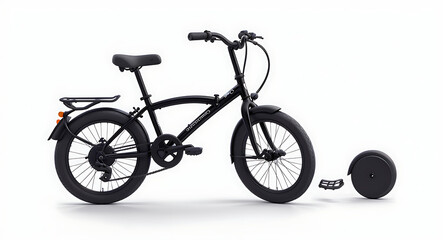 Fototapeta premium A minimalist black bicycle, isolated on a plain white background. Ideal for transportation, eco-friendly branding, or lifestyle product mockups