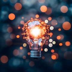 Illuminating Prosperity - Close-up of Light Bulb Surrounded by Coins with Bokeh Lights Background | Conceptual Financial Image