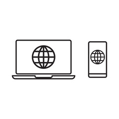 Laptop and smarphone icon. Computer, Globe, Internet, Network. Professional, pixel perfect vector icon.