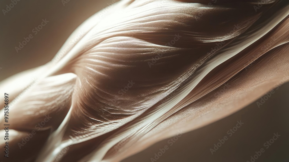 Poster an abstract close-up highlighting the intricate details of muscle structure, showcasing fluidity and