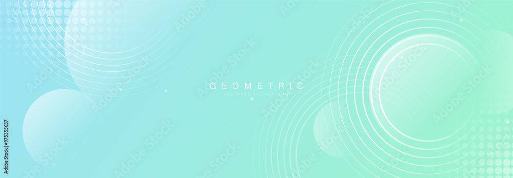 Poster Geometric Abstract Background with Soft Circular Patterns and Gradients in Green and Blue