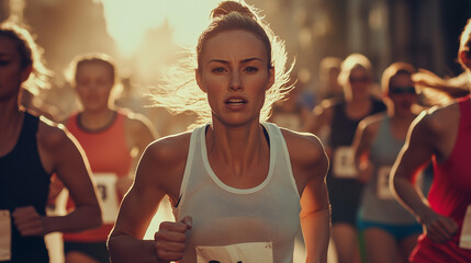 Woman running in a marathon race