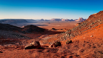 Fototapeta premium Martian landscape with rocky terrain