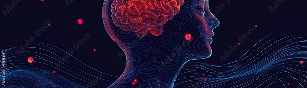 Poster a conceptual illustration highlighting the connection between the brain and abstract thoughts, showc