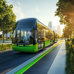 Obraz premium Modern Electric Bus Design with Vibrant Green Details: Eco-Friendly Urban Transport