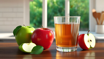  The Perfect Start to the Day: A Kitchen Scene with a Glass of Apple Juice, Sunlight, and a Touch of Country Charm