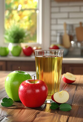  The Perfect Start to the Day: A Kitchen Scene with a Glass of Apple Juice, Sunlight, and a Touch of Country Charm