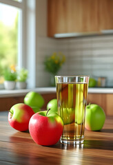  The Perfect Start to the Day: A Kitchen Scene with a Glass of Apple Juice, Sunlight, and a Touch of Country Charm