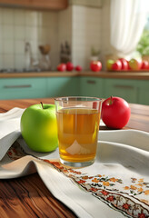  The Perfect Start to the Day: A Kitchen Scene with a Glass of Apple Juice, Sunlight, and a Touch of Country Charm