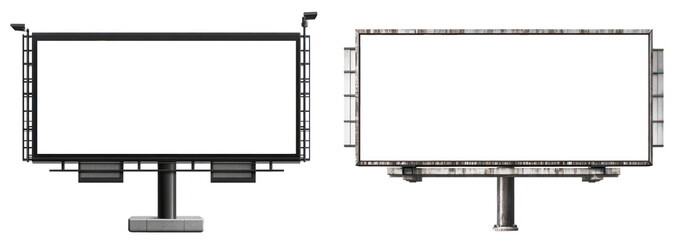 Blank Metal Billboard with White Frame for Outdoor Advertising, Empty Space for Ad Placement, Isolated on Transparent Background