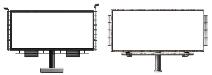 Blank Metal Billboard with White Frame for Outdoor Advertising, Empty Space for Ad Placement, Isolated on Transparent Background