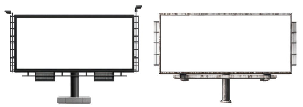 Blank Metal Billboard with White Frame for Outdoor Advertising, Empty Space for Ad Placement, Isolated on Transparent Background