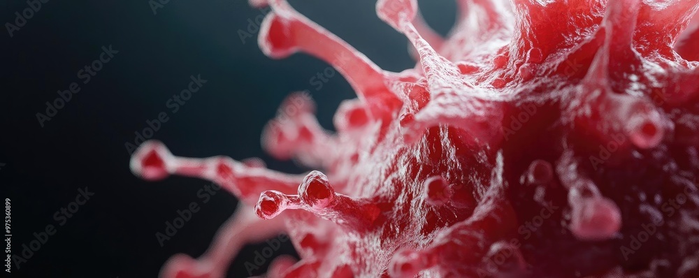 Poster close-up image of a virus structure showcasing its intricate details and textures, symbolizing disea