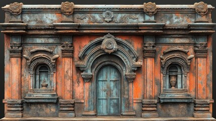 Obraz premium Ornate, weathered architectural facade with intricate details.