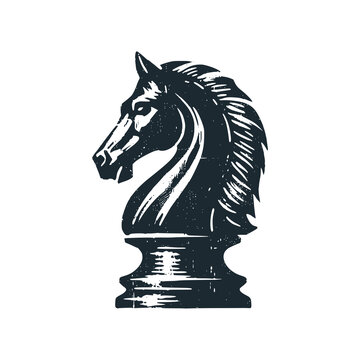 recommend clip art: The horse chess. Black white logo icon vector isolated. 