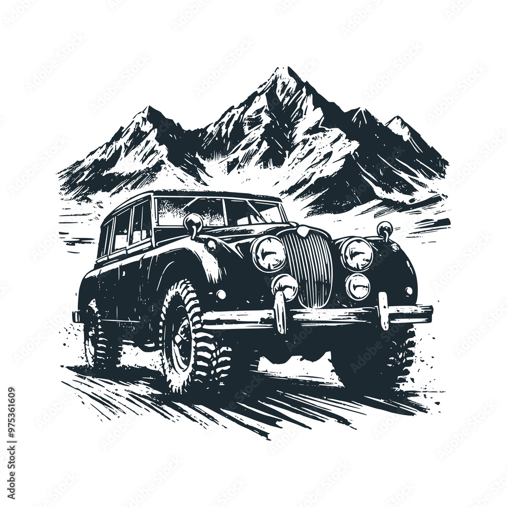 Canvas Prints The old truck. Black white vector logo illustration.
