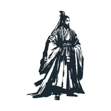 recommend clip art: The chinese warrior. Black white vector logo illustration. Isolated on white background
