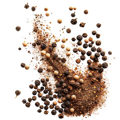 Black Pepper Flying Isolated on Transparent or White Background, PNG