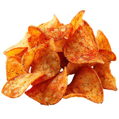 Potato Chips with Red Paprika Seasoning Isolated on Transparent or White Background, PNG