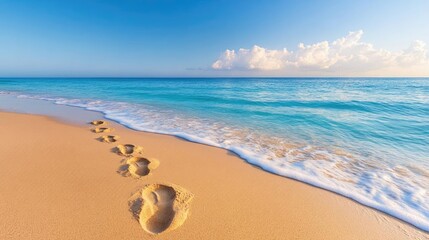 Footprints in the sand leading to a lone figure at the edge of the ocean, reflection, contemplation of loss