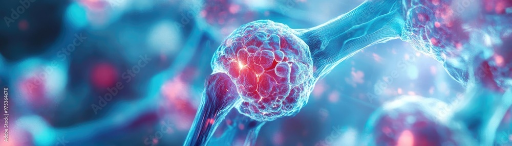 Poster close-up view of vibrant cells showcasing intricate structures and dynamic interactions within a bio