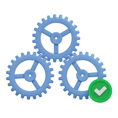 secure check mark blue gears setting configuration 3d render illustration