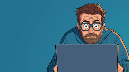 Cartoon Computer Hacker in Action