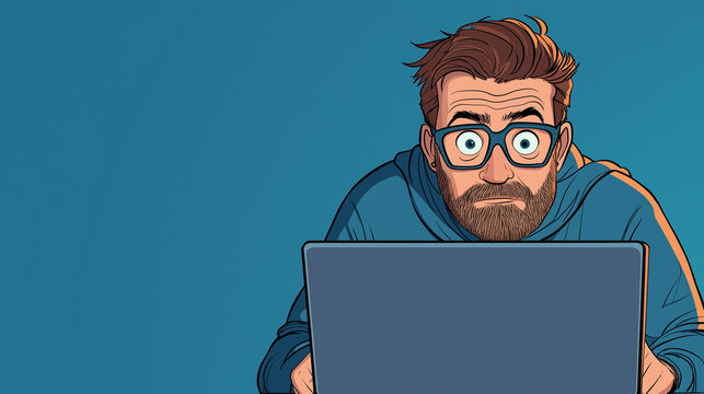 Cartoon Computer Hacker in Action
