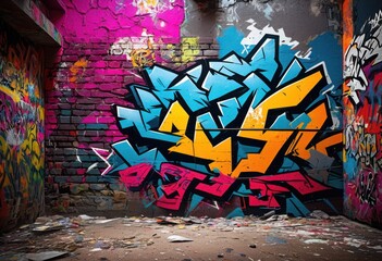 Obraz premium dynamic urban themed grunge backdrop featuring textured graffiti modern design elements creative projects, art, background, cityscape, composition
