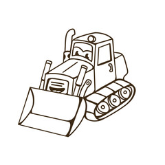 bulldozer cartoon good for coloring book, kids education, element design, etc