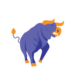 Bull cartoon character flat vector illustrations.  Bull market concept.