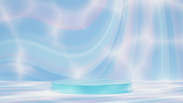 3d stage podium empty with geometric cosmetic showcase pedestal, rainbow colors bubble, abstract background. minimal modern scene, 3d render illustration