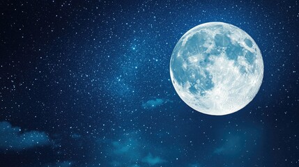 Fototapeta premium A large blue moon is shining brightly in the night sky