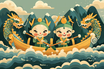 Fototapeta premium Illustration of Loong Boat Competition, a traditional Chinese festival