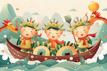 Obraz premium Illustration of Loong Boat Competition, a traditional Chinese festival
