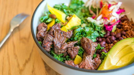Healthy Light Vegetable Salad Beef Energy Bowl