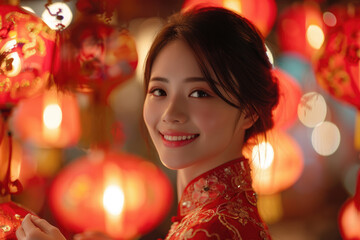 In the evening, Chinese New Year, young women on the streets