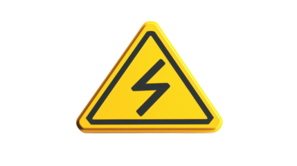 Yellow sign triangular high voltage on transparent background