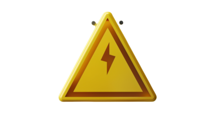 Yellow sign triangular high voltage on transparent background