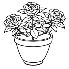 Minimalist Rose Plant in a Pot Graphic for Greeting Cards