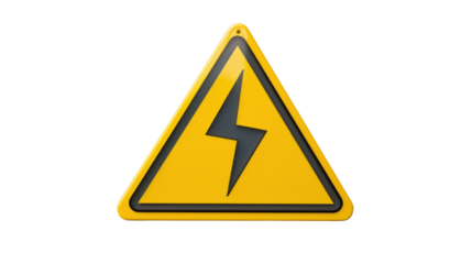 Yellow sign triangular high voltage on transparent background