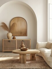 Modern living room with cozy sofa, home interior design with furniture and coffee table