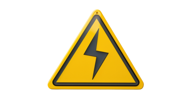 Yellow sign triangular high voltage on transparent background